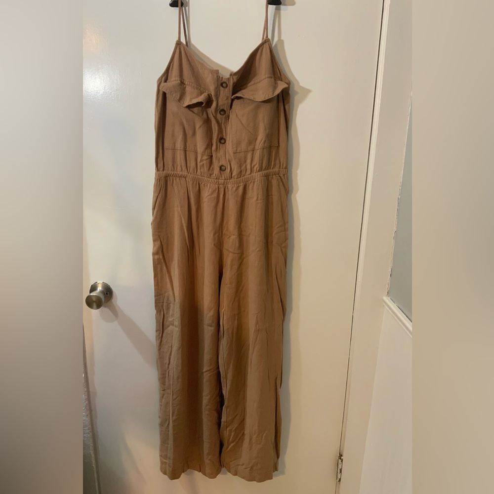 Stylish Tan Jumpsuit paper bag style with spaghetti straps size L